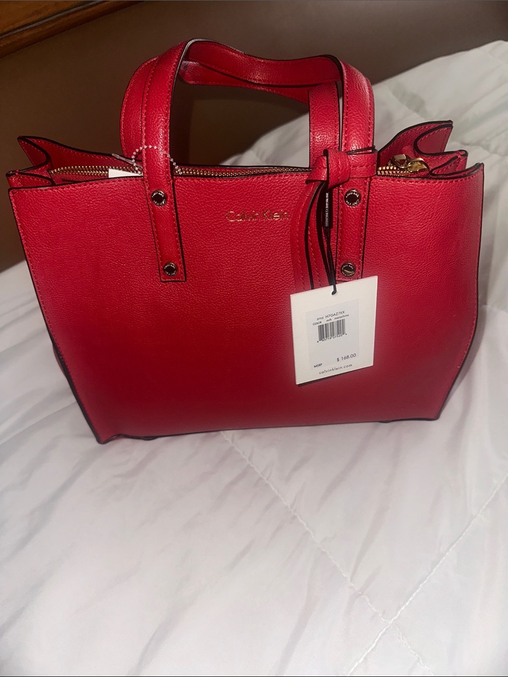 Calvin Klein Red Leather Satchel with Top Handles